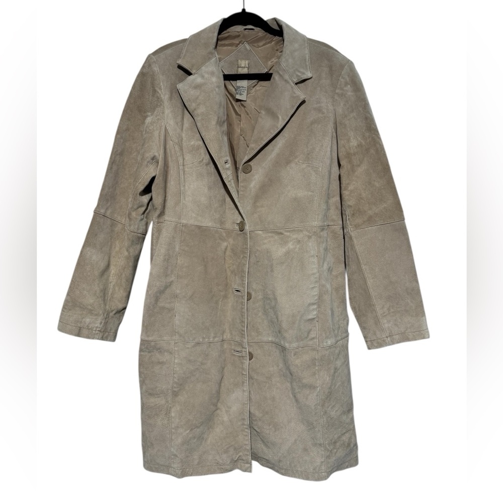 Massini Vtg Suede Leather Trench Coat Women Size‎ XL Western Boho Cowgirl Rodeo